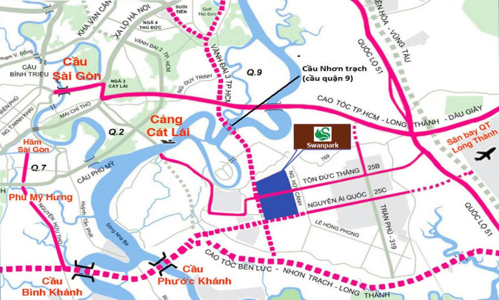 vị trí dự án swan park đông sài gòn nhơn trạch đồng nai