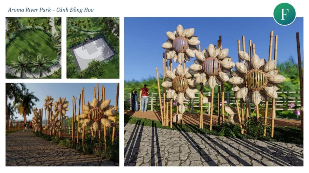 Phối cảnh cánh đồng hoa công viên Aroma River Park phân khu Fenice dự án King Bay