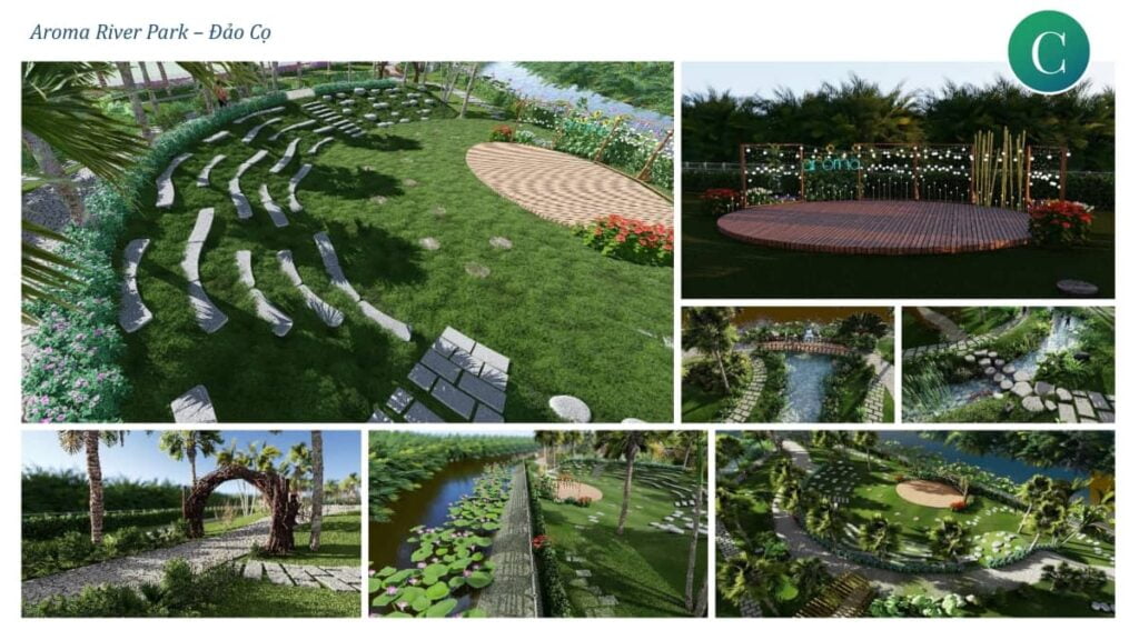 Phối cảnh đảo cọ công viên Aroma River Park phân khu Fenice dự án King Bay