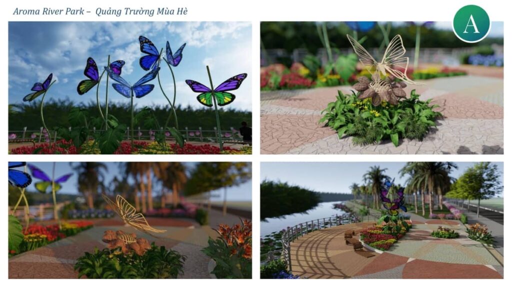 Phối quảng trường mùa hè công viên Aroma River Park phân khu Fenice dự án King Bay