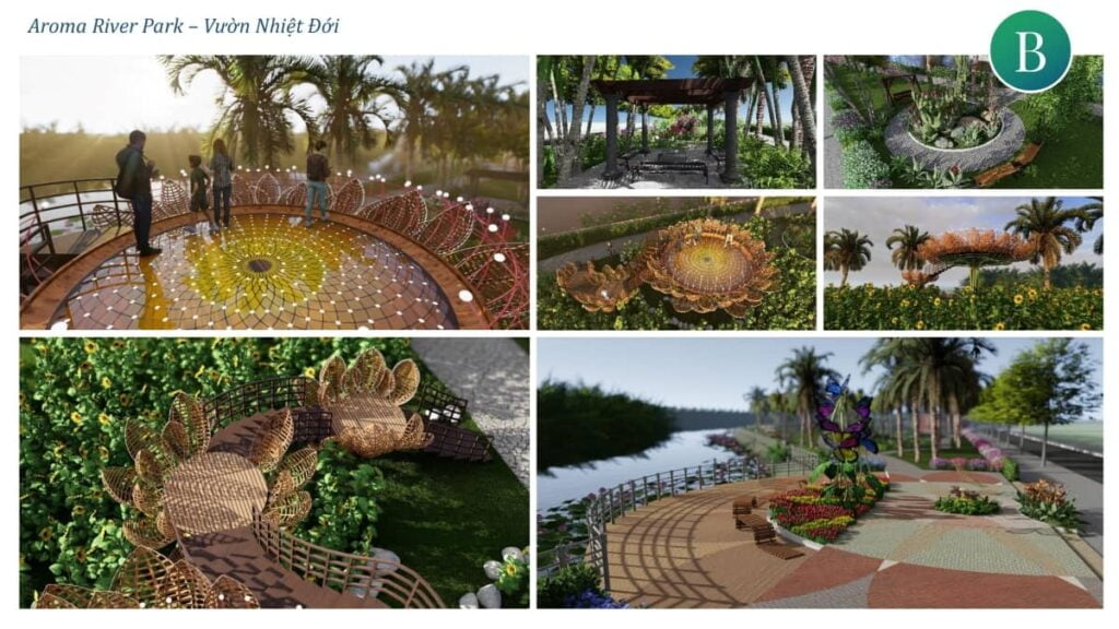 Phối cảnh vườn nhiệt đới công viên Aroma River Park phân khu Fenice dự án King Bay