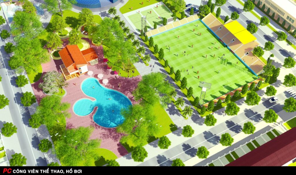 Phối cảnh công viên thể thao hồ bơi dự án DTA City Nhơn Trạch